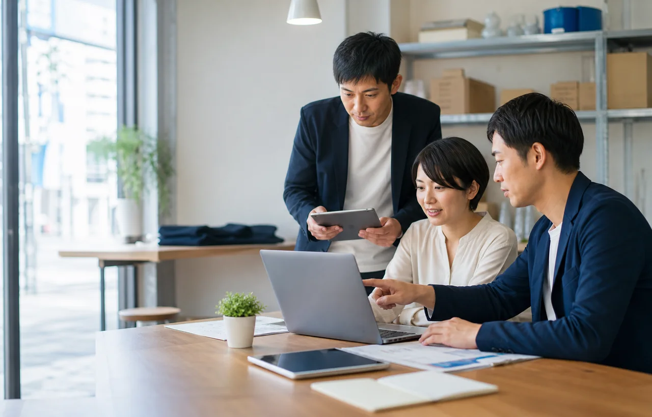 事業内容について打ち合わせるスタッフ